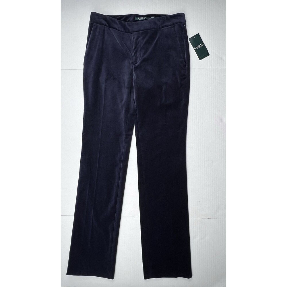 Lauren Ralph Lauren Womens 4 Navy Blue Velvet Pants Stretch Bootcut NWT $145